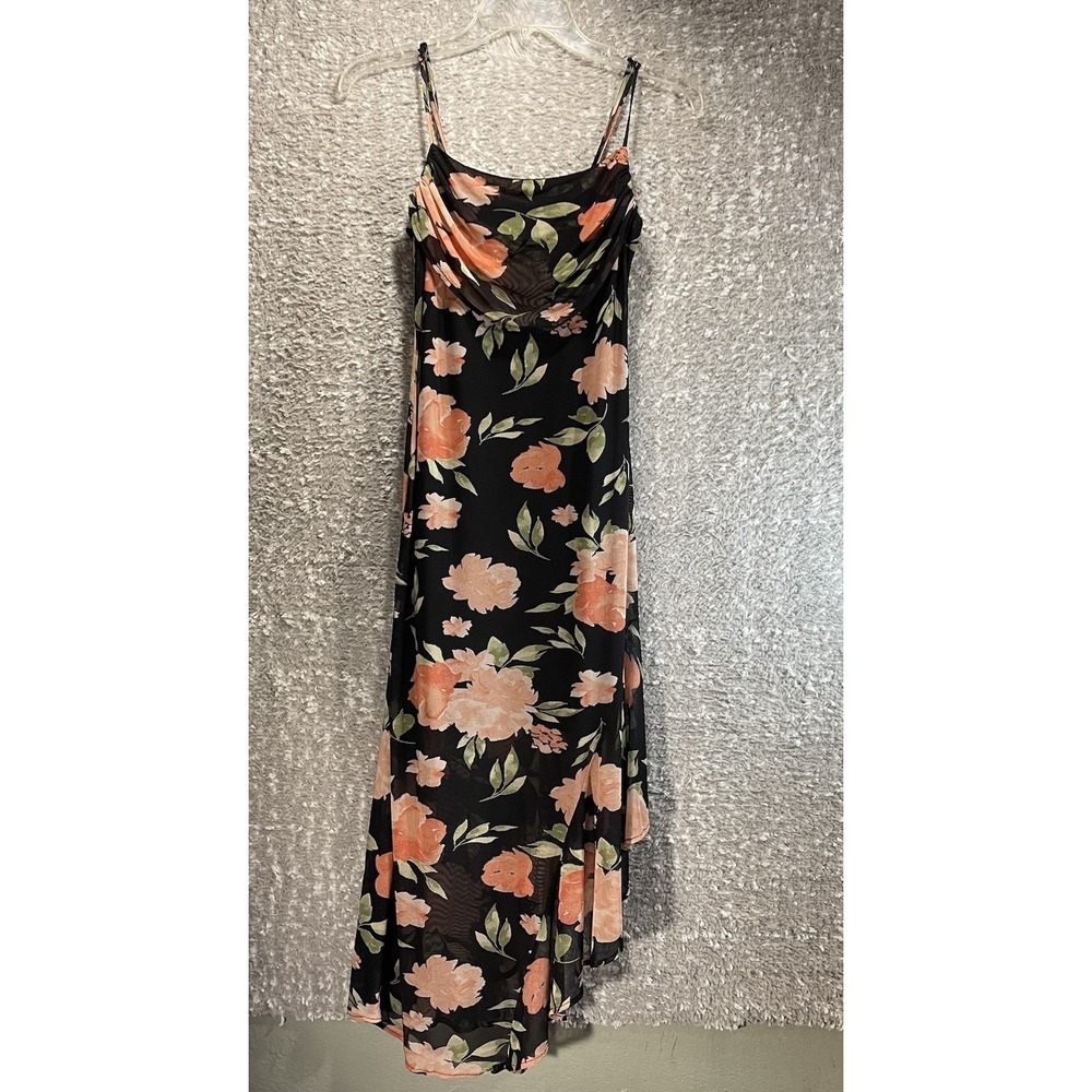 Y2K Floral Cowl Neck Ruffle‎ Asymmetrical Midi Dress Fairy Small By No Comment